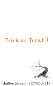 Vertical Halloween Card Template with Leaning Dead Tree Silhouette