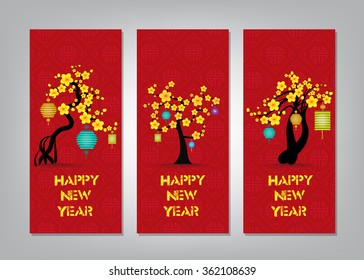 Vertical Hand Drawn Banners Set with Chinese New Year