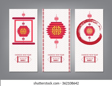 Vertical Hand Drawn Banners Set with Chinese New Year