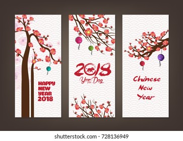 Vertical hand drawn banners set with blossom chinese New Year