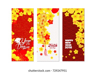 Vertical hand drawn banners set with blossom chinese New Year