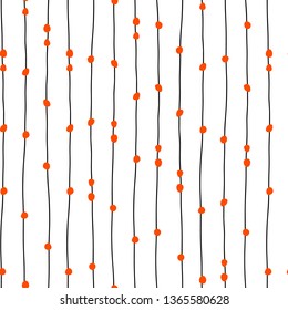 Vertical hand drawn lines and dots seamless vector pattern.