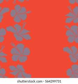 Vertical hand painted illustration with copy space (place for your text) in red and neutral colors. Vector tropical leaves and red and neutral flowers seamless pattern.