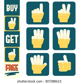 Vertical Happy hour banner and set of promotional icons symbolized numbers of beers. Retro style illustration. Editable and layered vector file.