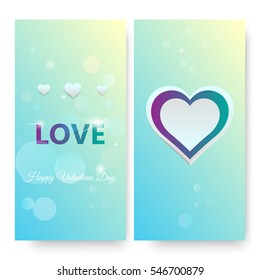 Vertical Happy Valentines Day banner, love beautiful shiny background. Happy valentines day flyer. Elegant blue valentines day card design. Vector illustration, eps10