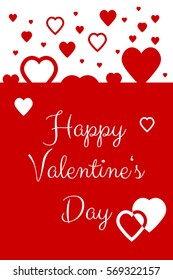 Vertical Happy Valentines Day card with red and white hearts, white background
