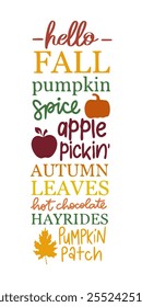 Vertical Hello Fall, Tall Fall Sign, Hello Fall cut file, fall sayings, autumn sign, sign printable, Vector Files for Cricut