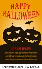 Vertical Helloween poster with two pumpkins. Vector illustration