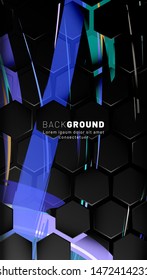 Vertical hexagon background. Gradient color light pattern with dark background technology style. Honeycomb. Vector illustration of light.