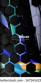 Vertical hexagon background. Gradient color light pattern with dark background technology style. Honeycomb. Vector illustration of light.