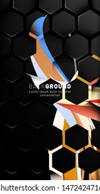Vertical hexagon background. Gradient color light pattern with dark background technology style. Honeycomb. Vector illustration of light.