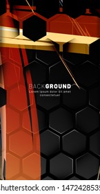 Vertical hexagon background. Gradient color light pattern with dark background technology style. Honeycomb. Vector illustration of light.