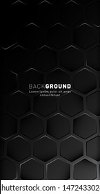 Vertical hexagon background. gradient pattern with dark background technology style. Honeycomb. Vector illustration of light.