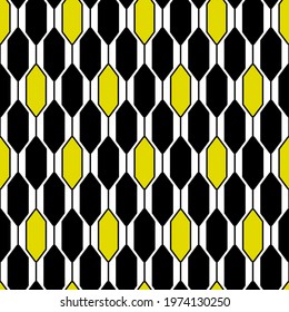 Vertical hexagons on ropes. Vector black and yellow checkered seamless hexahonal shapes.