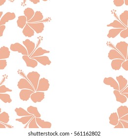 Vertical hibiscus in beige colors on a white background. Aloha hawaiian shirt vector seamless pattern with copy space (place for your text).