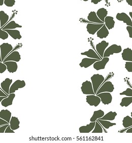 Vertical hibiscus flower pattern on a white background in green colors with copy space (place for your text).