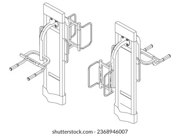 Vertical horizonal massager. Gym equipment on white background vector illustration. Different fitness equipment for muscle building. Workout and training concept.