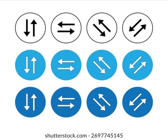 Ícones de seta verticais e horizontais para troca. Símbolo de seta diagonal. Ilustração vetorial