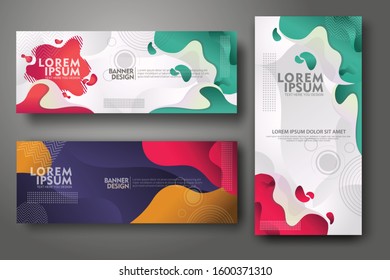 Vertical and horizontal banner set, design template in trendy vibrant gradient colors with abstract fluid shapes for media promotion and other users