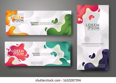 Vertical and horizontal banner set, design template in trendy vibrant gradient colors with abstract fluid shapes for media promotion and other users