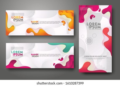 Vertical and horizontal banner set, design template in trendy vibrant gradient colors with abstract fluid shapes for media promotion and other users