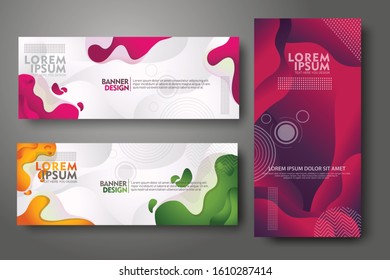 Vertical and horizontal banner set, design template in trendy vibrant gradient colors with abstract fluid shapes for media promotion and other users