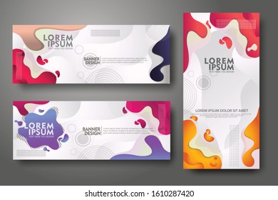Vertical and horizontal banner set, design template in trendy vibrant gradient colors with abstract fluid shapes for media promotion and other users