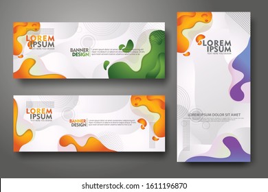 Vertical and horizontal banner set, design template in trendy vibrant gradient colors with abstract fluid shapes for media promotion and other users