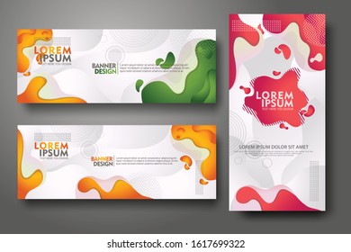 Vertical and horizontal banner set, design template in trendy vibrant gradient colors with abstract fluid shapes for media promotion and other users