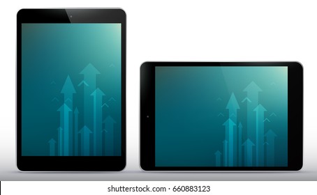 Vertical and horizontal Black Tablet Computer Vector Illustration.