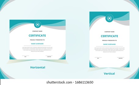  Vertical & horizontal certificate template with luxury badge and modern shape. For award and education