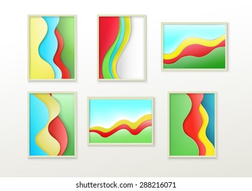 Vertical and Horizontal Compositions of Red -Blue - Yellow and Green Colored Vertical & and Horizontal Abstract Banner Elements for Your Design