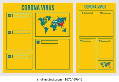 vertical and horizontal Corona virus infographic vector. social media template. icon of spread, antivirus, prevention and symptoms. World map vector.