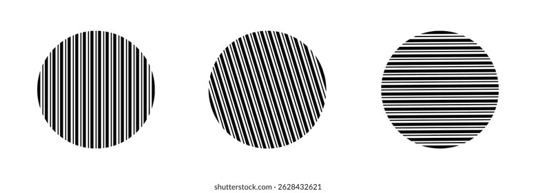 Vertical, horizontal, diagonal stripes in circle - vector for print or design on white background.