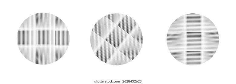 Vertical, horizontal, diagonal stripes in circle - vector for print or design on white background.