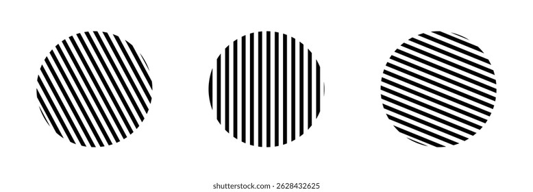 Vertical, horizontal, diagonal stripes in circle - vector for print or design on white background.