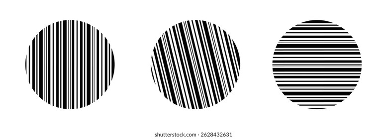 Vertical, horizontal, diagonal stripes in circle - vector for print or design on white background.