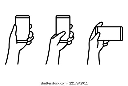 Vertical and horizontal set of illustrations for operating a smartphone with one hand.