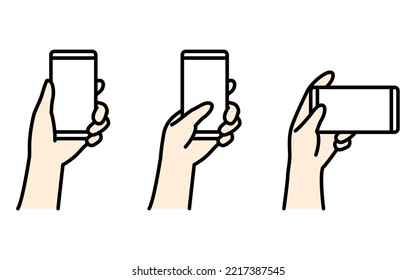 Vertical and horizontal set of illustrations for operating a smartphone with one hand.