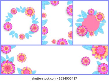Vertical, horizontal and square posters, banner templat. Flowers in bloom in the paper cut style. Floral frame for Women, Mother Day. Design for invitations, for marketing, for weddings, spring sales