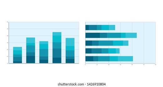 vertical and horizontal stacked bar chart. vector analyze concept graphic image
