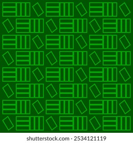 Vertical, horizontal and tilt rectangle pattern abstract art. Green line and dark green background.