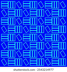 Vertical, horizontal and tilt rectangle pattern abstract art. Aqua line and blue background. 