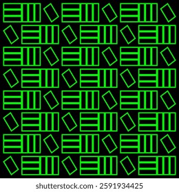 Vertical, horizontal and tilt rectangle pattern abstract art. Lime color line and black background.