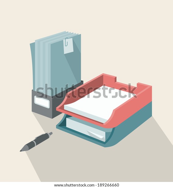 Vertical and horizontal trays for papers placed
together on a desktop. All objects are separated and grouped in
different layers.