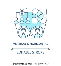 Vertical and horizontal turquoise concept icon. Project communication management abstract idea thin line illustration. Isolated outline drawing. Editable stroke. Arial, Myriad Pro-Bold fonts used