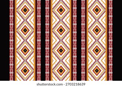 Patrón ikat de Vertical con motivos geométricos de diamantes y rayas tradicionales de oro rojo. Una mezcla perfecta de elegancia y calidez tribal para textiles, moda y decoración étnica.