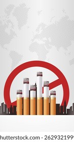 ilustração vertical do elemento cidade do cigarro para o Dia Mundial Anti-Tabagismo