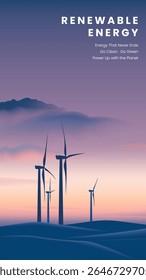 vertical illustration of renewable energy wind turbine