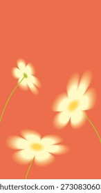 Vertical illustration of soft glowing flowers with smooth gradients on a warm orange background. Bright, dreamy style for seasonal designs, posters, invitations, or decorative prints.
